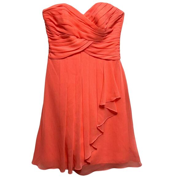 David's Bridal bridesmaid prom dress size 6 coral Chiffon Sweetheart Layered - Picture 2 of 11